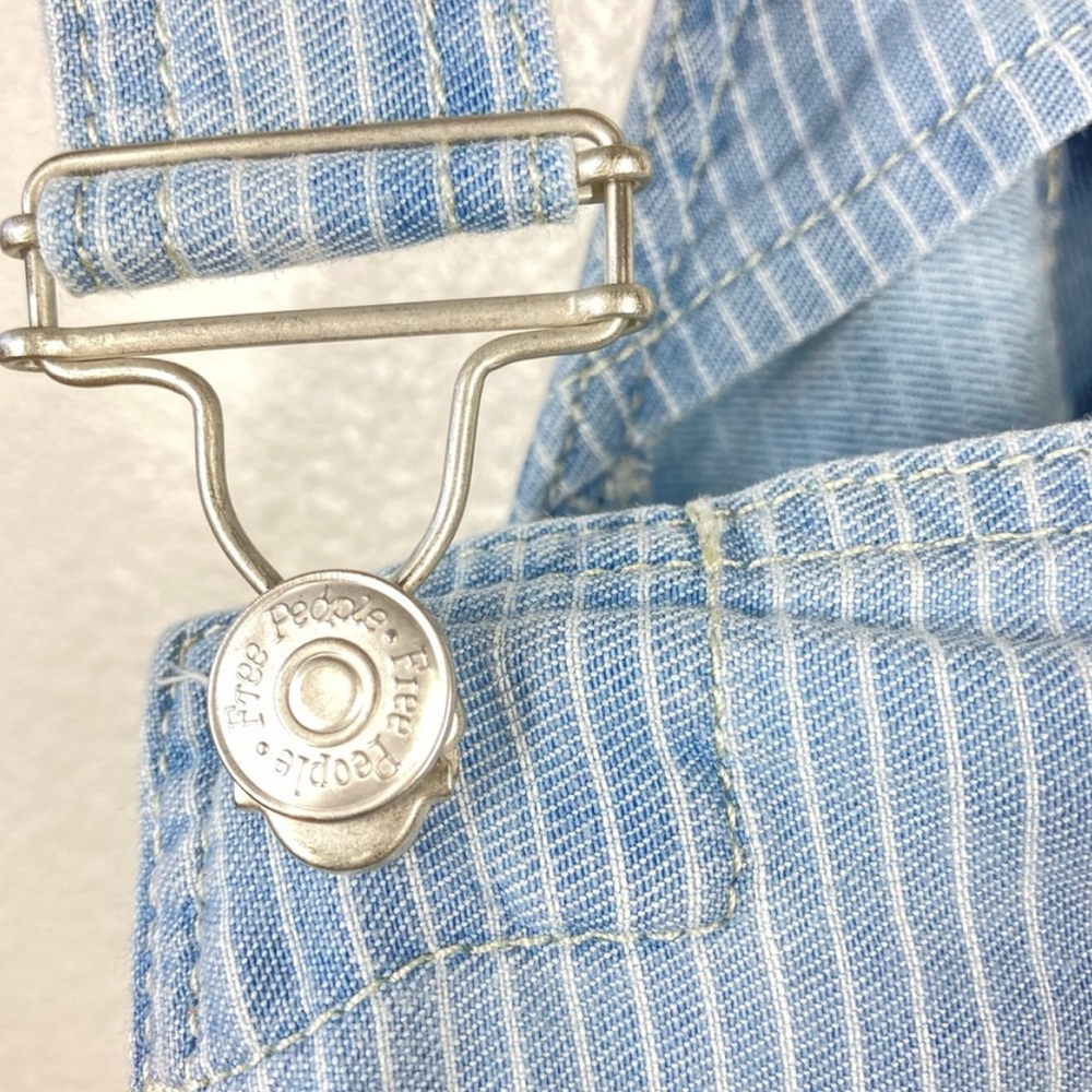 Free People Denim Stripe Fray Hem Mini Skirt Jumper Distressed Overalls- 24/ 0 - Picture 9 of 16